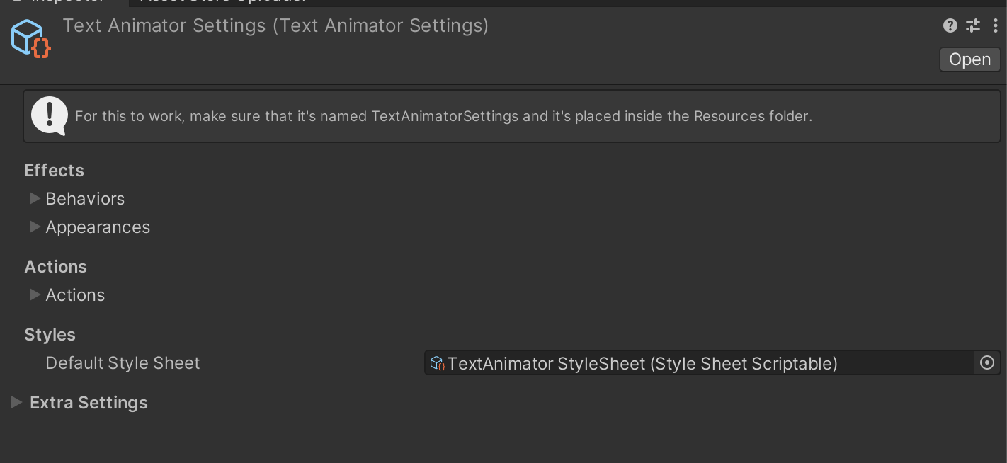textanimator settings default stylesheet
