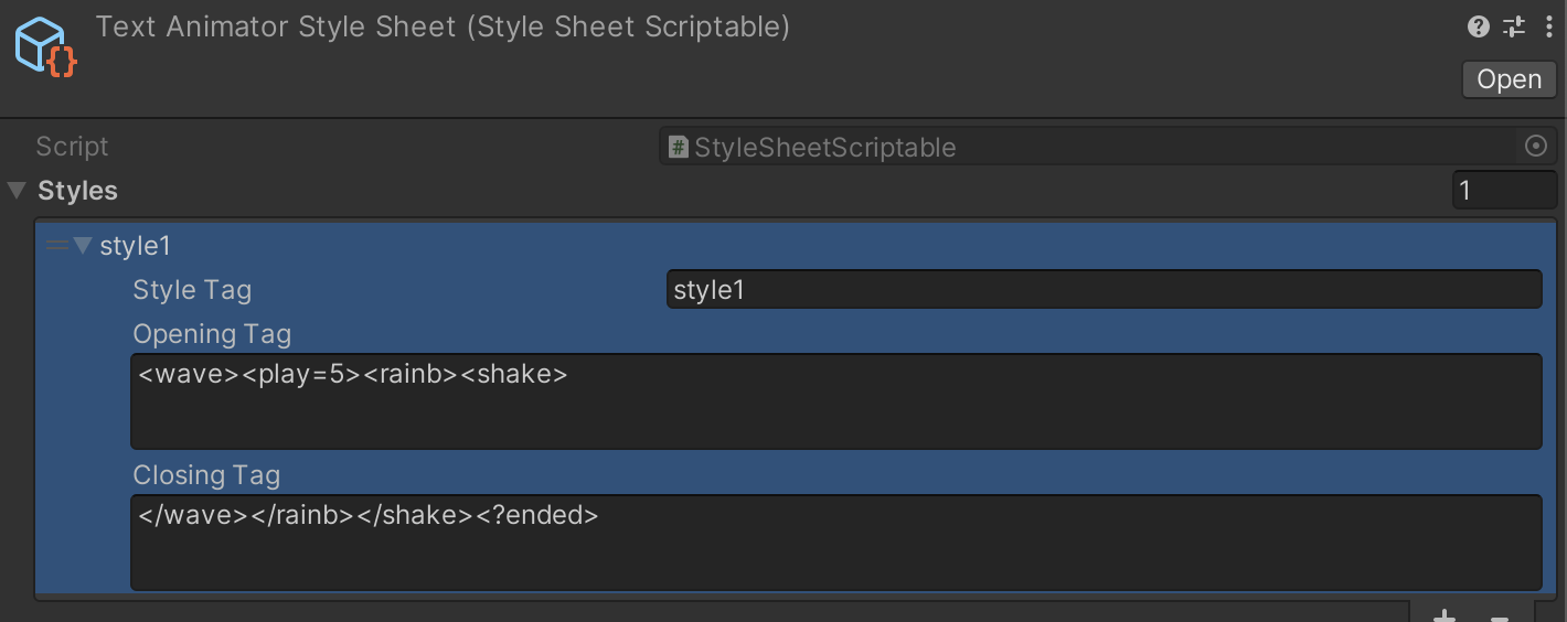 textanimator settings stylesheet example